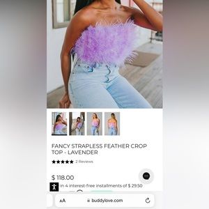 BuddyLove Fancy Strapless Feather Crop Top - Lavender